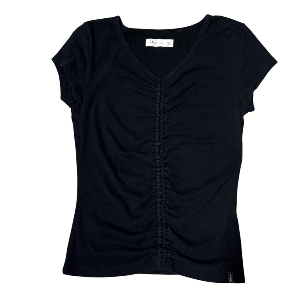 Abercrombie Kids Girls Black Ruched V Neck Short Sleeve Top Size 15/16